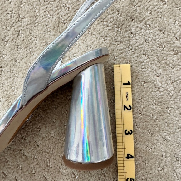 SAM EDELMAN Silver Circus KiaBlock Holographic StrapHeels SandalsShoes-5.5 NEW - Picture 10 of 10
